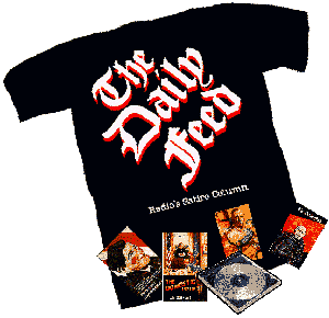 Montage of Merch: T-Shirt, CD and some cassettes, artfully strewn