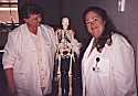 Edna Nicholson, RN (left) and assistant Audrey Wren flank popular medical professional Max Knobny